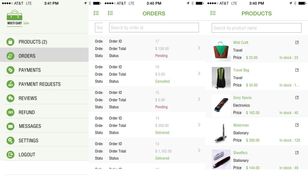 iScripts MultiCart Mobile App Screenshots