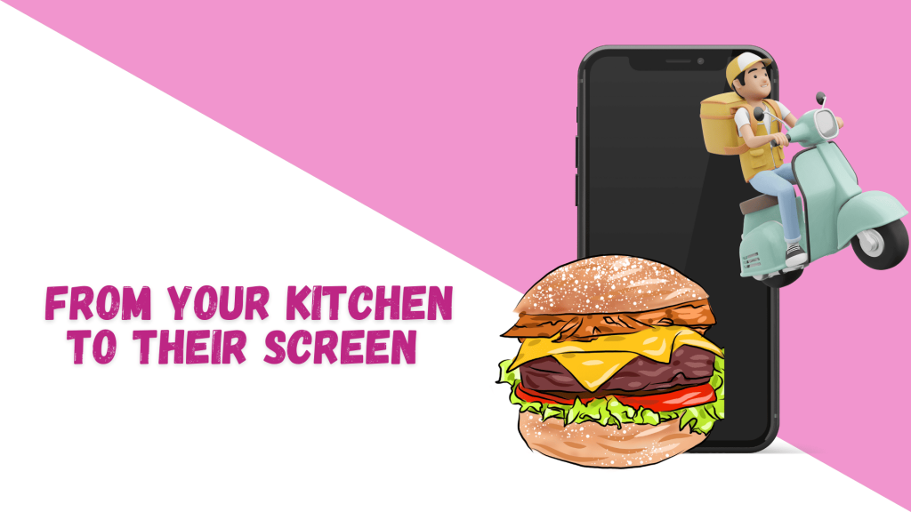 a mobile phone with food and a rider